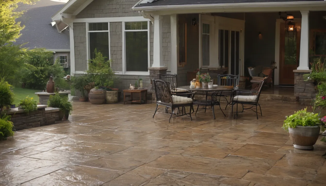 A stamped concrete patio behind a home in Portland